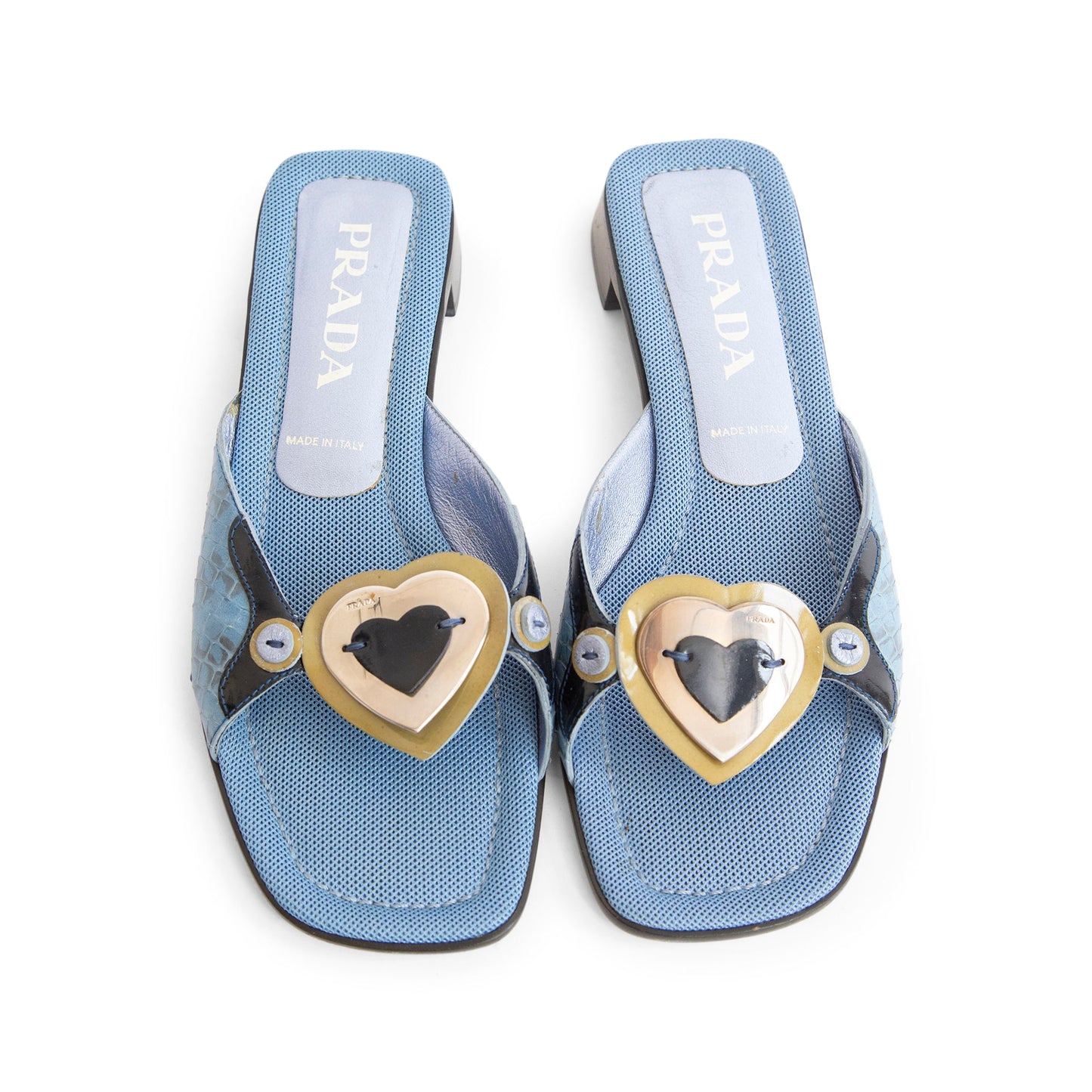 Prada Blue Leather Heart Mules