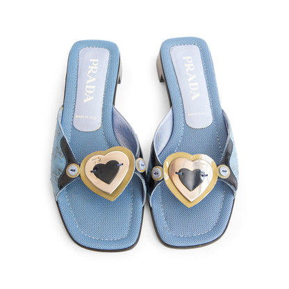 Prada Blue Leather Heart Mules