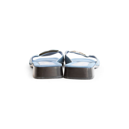 Prada Blue Leather Heart Mules