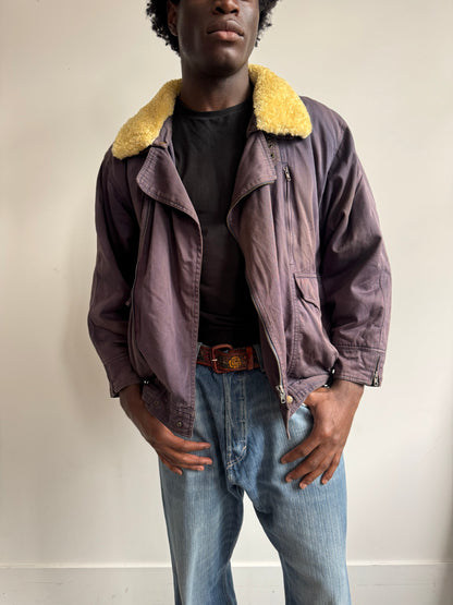 A/W 1986 Marithé + François Girbaud x Closed Asymmetrical Aviator Flight Bomber Jacket | Large, Purple