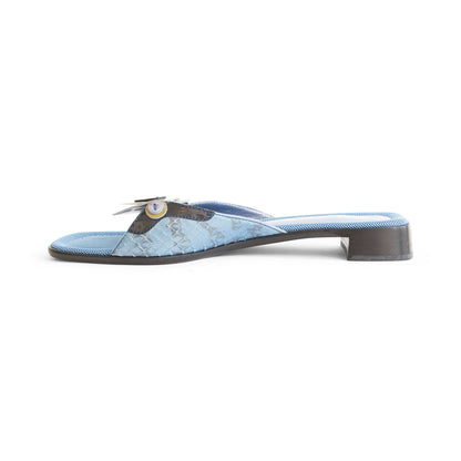 Prada Blue Leather Heart Mules