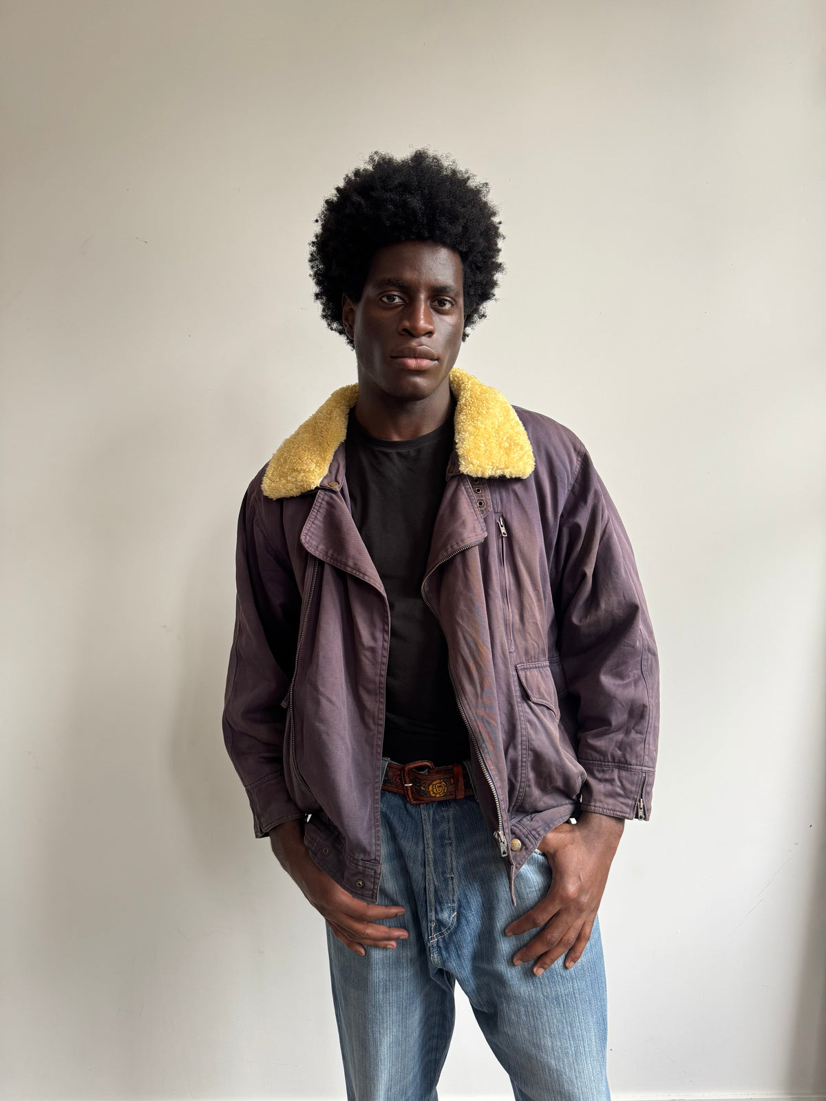 A/W 1986 Marithé + François Girbaud x Closed Asymmetrical Aviator Flight Bomber Jacket | Large, Purple