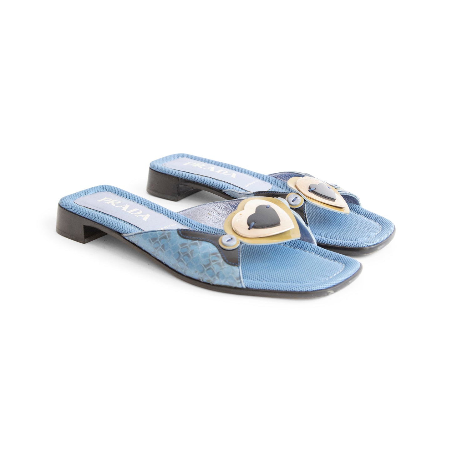 Prada Blue Leather Heart Mules