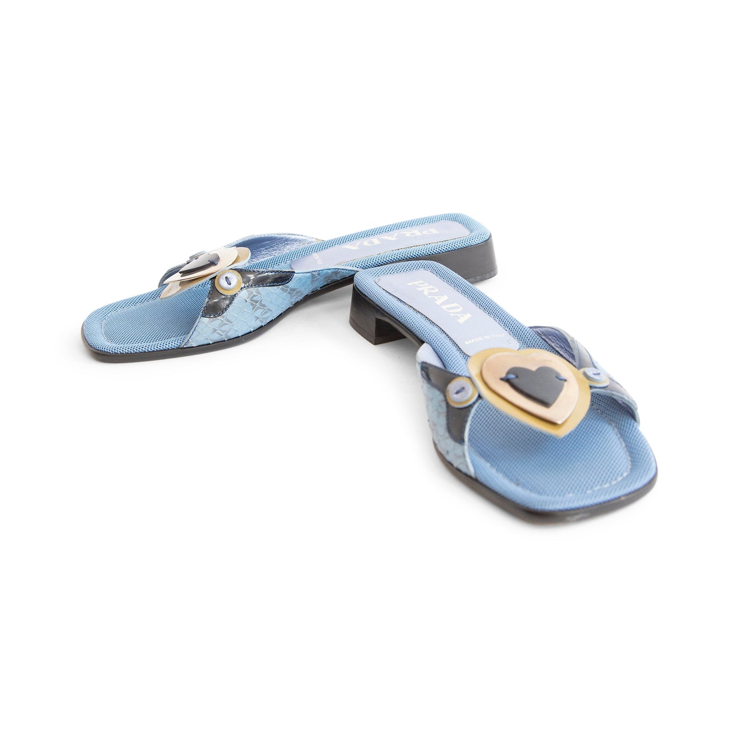 Prada Blue Leather Heart Mules