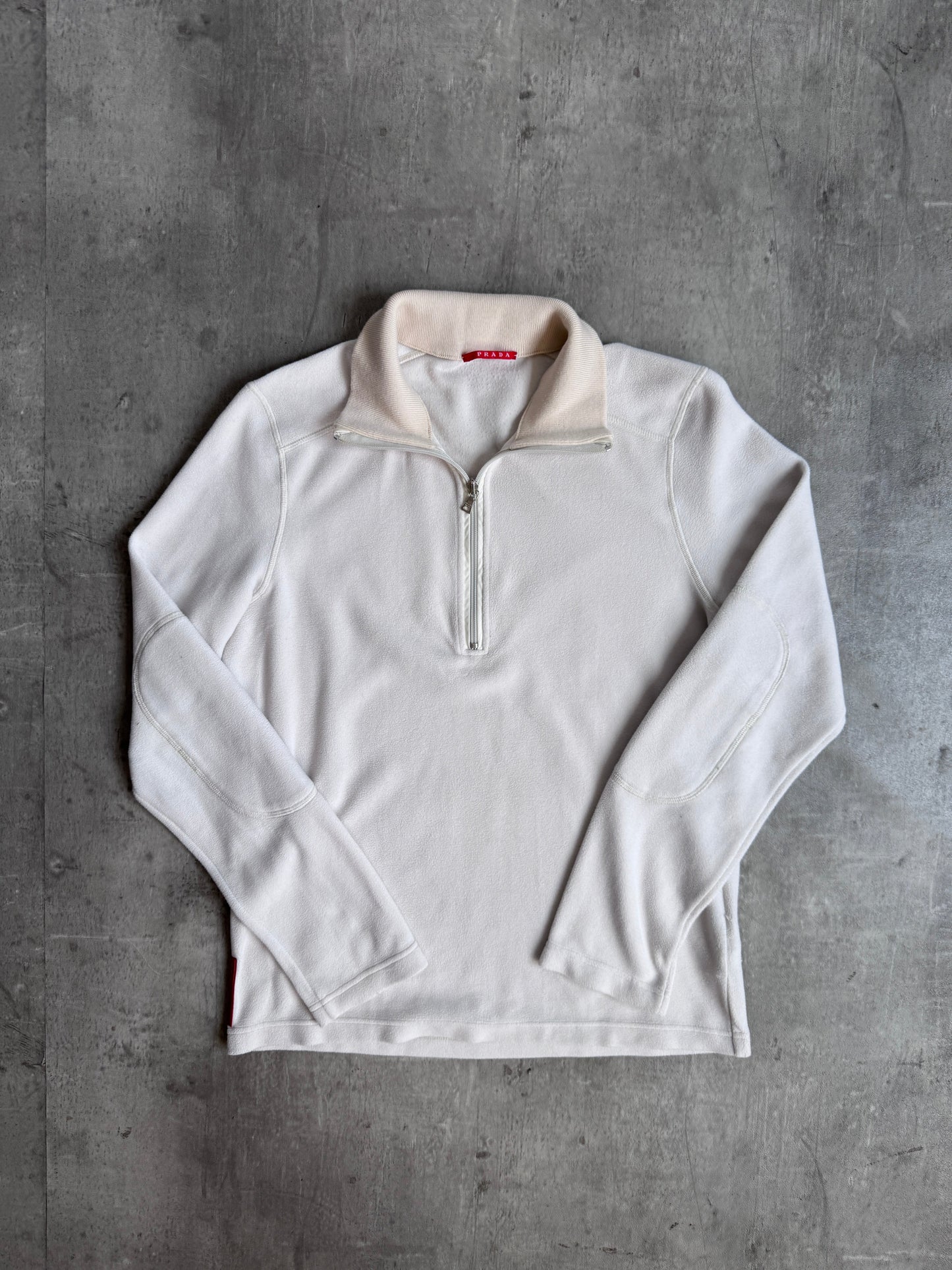 Prada White Fleece Quarter Zip Sweater
