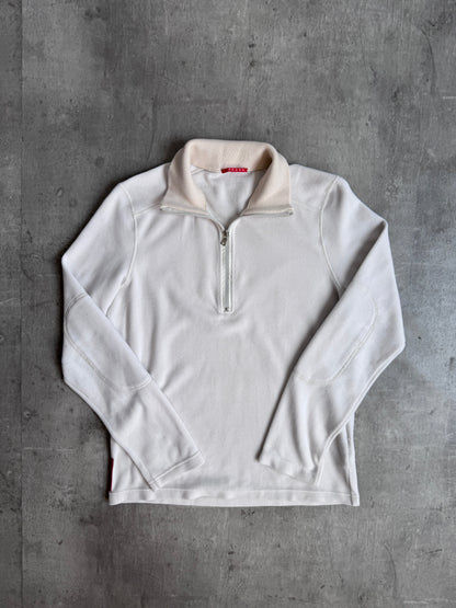 Prada White Fleece Quarter Zip Sweater
