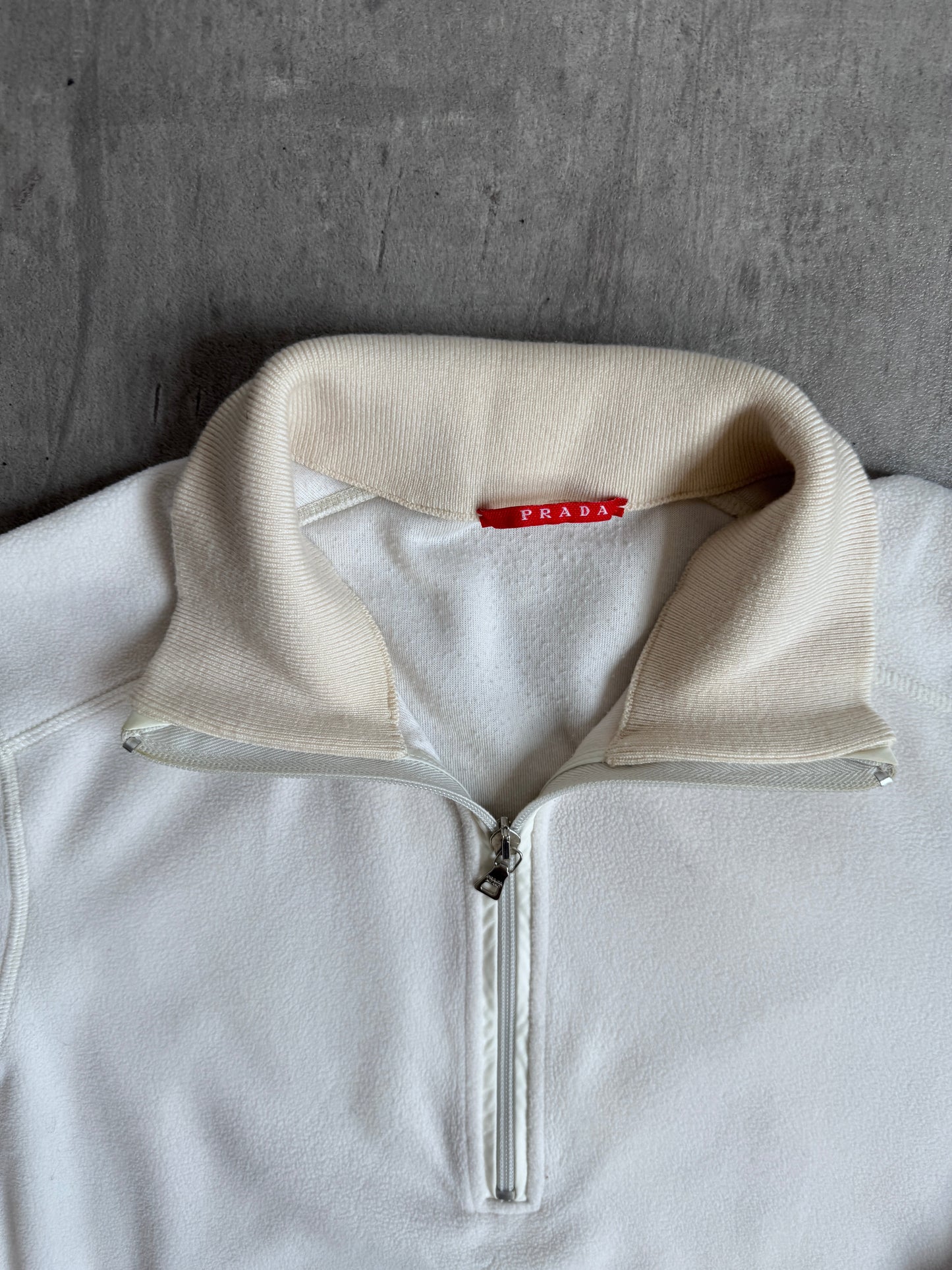 Prada White Fleece Quarter Zip Sweater