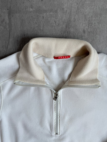 Prada White Fleece Quarter Zip Sweater