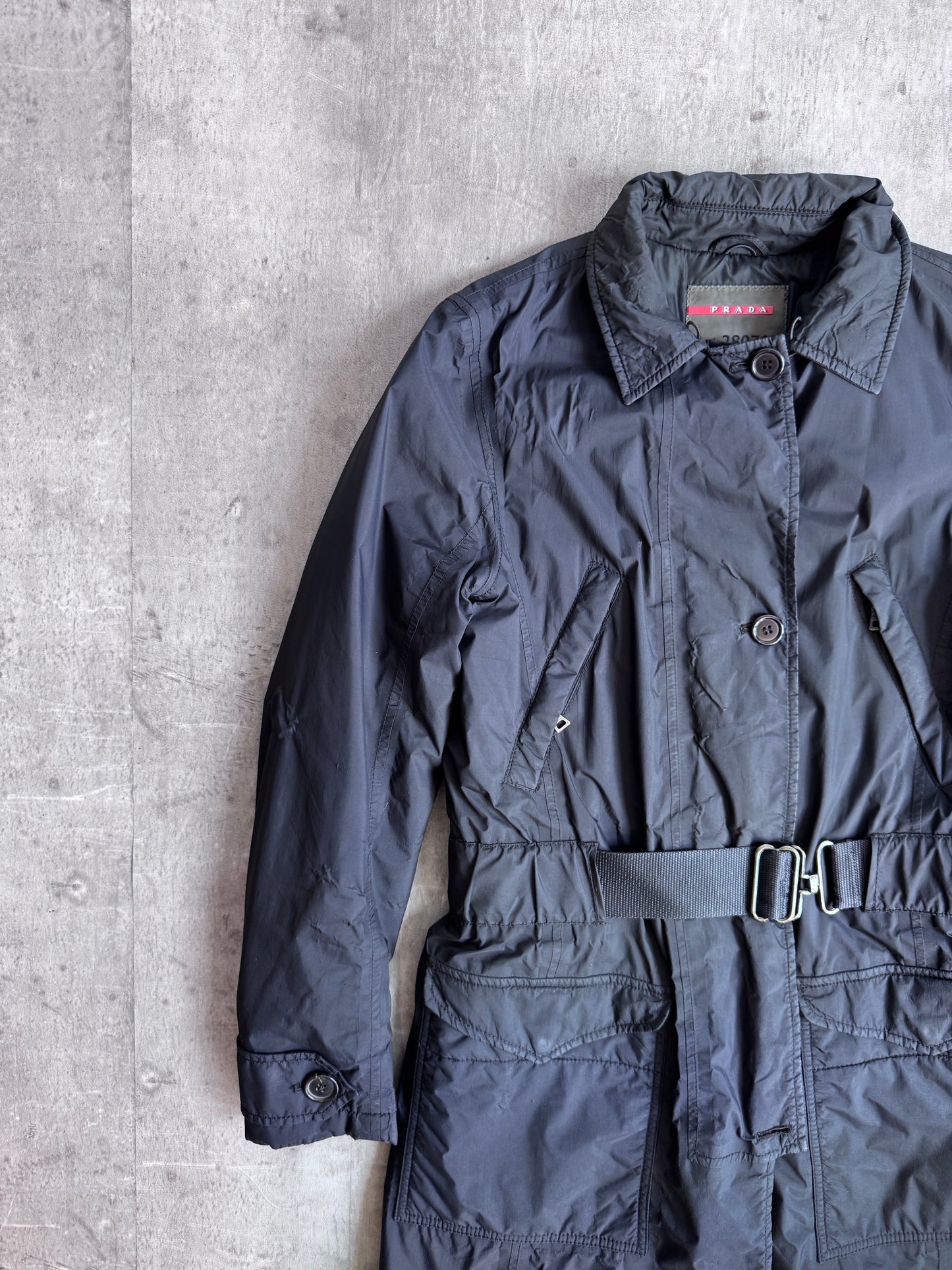 Prada Navy Gortex Belted Padded Trench Coat