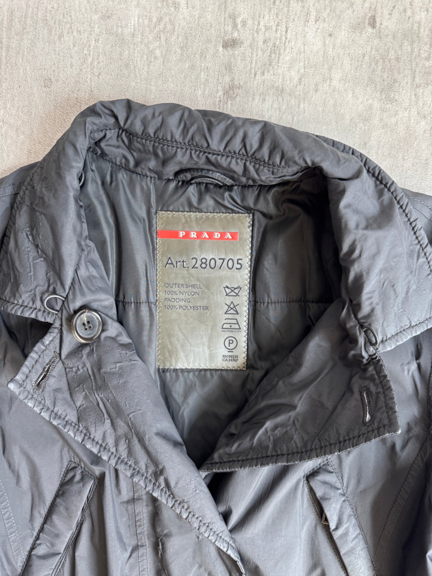 Prada Navy Gortex Belted Padded Trench Coat