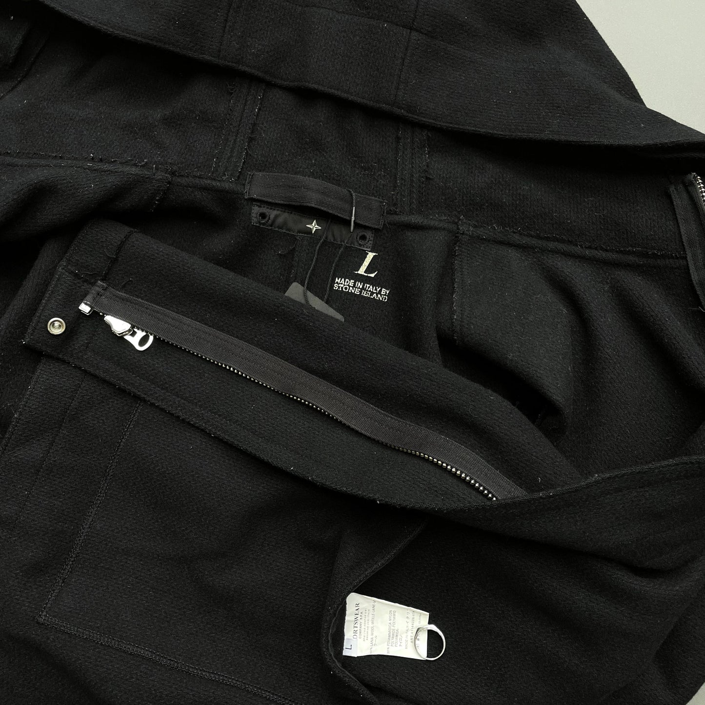 Stone Island Denims Black AW04 Wool Hooded Parka Jacket | Large, Black
