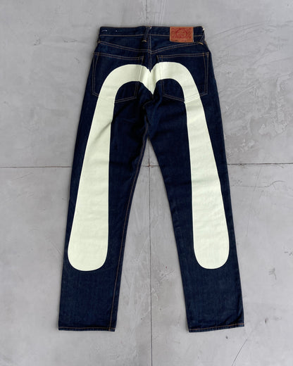 EVISU 2000'S WHITE DAICOCK SELVEDGE DENIM JEANS - W30"