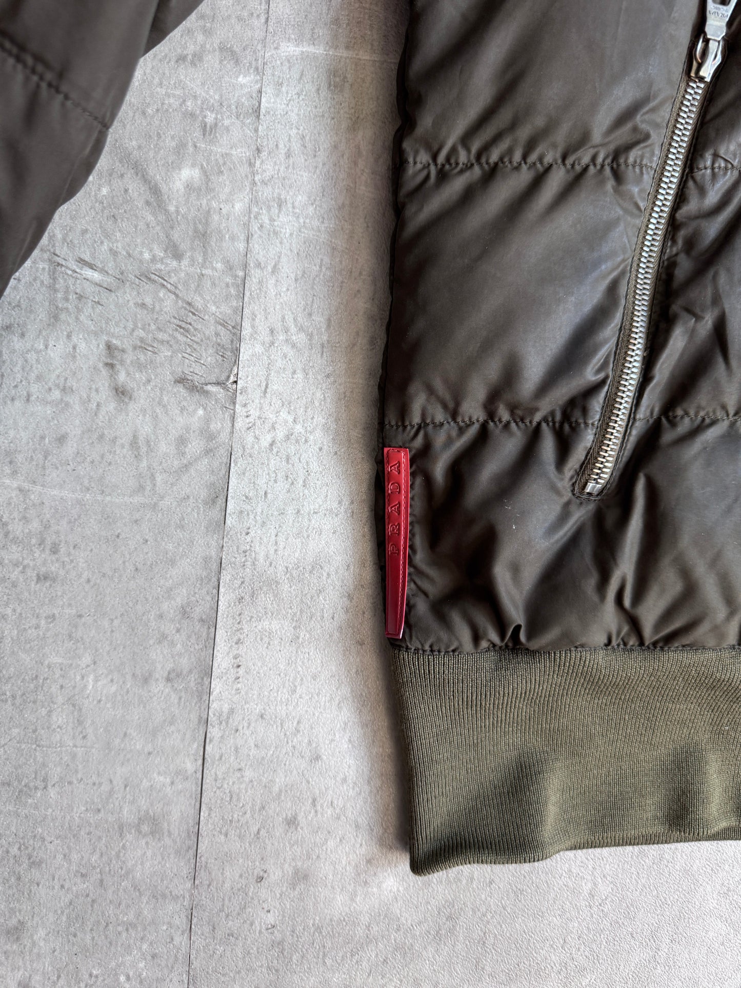 Prada Leather Detail Brown Puffer Jacket