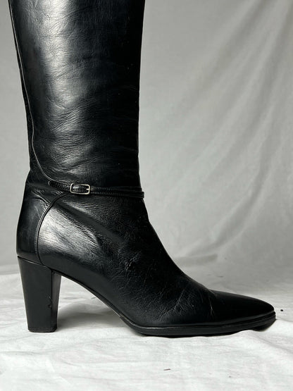 HELMUT LANG KNEE HIGH BUCKLE STRAP BOOTS | DEFAULT TITLE, Black