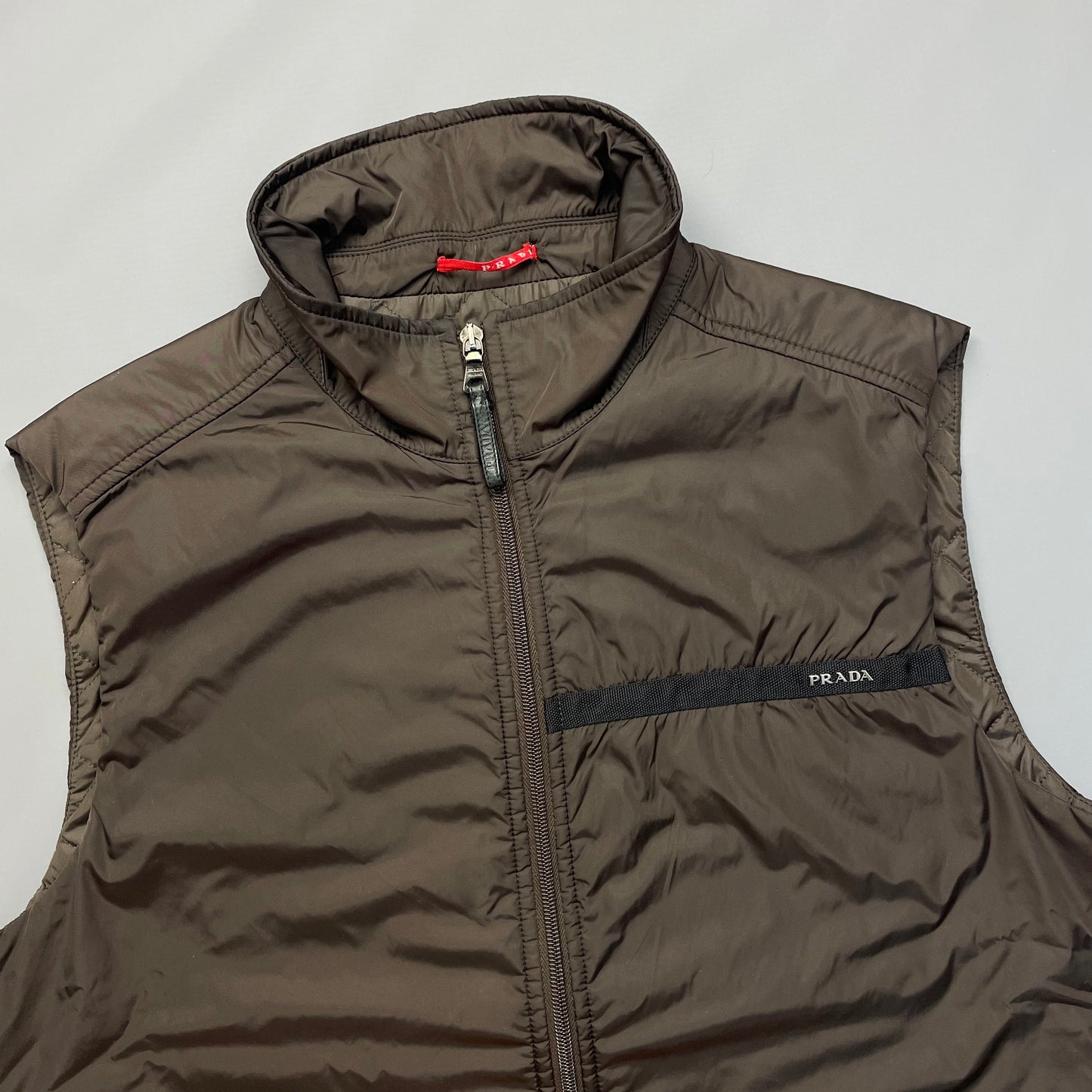 Prada Linea Rossa 2007 Dark Brown Nylon Gilet | Large, Brown