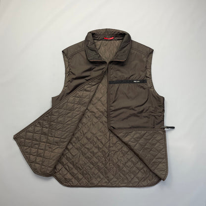 Prada Linea Rossa 2007 Dark Brown Nylon Gilet | Large, Brown