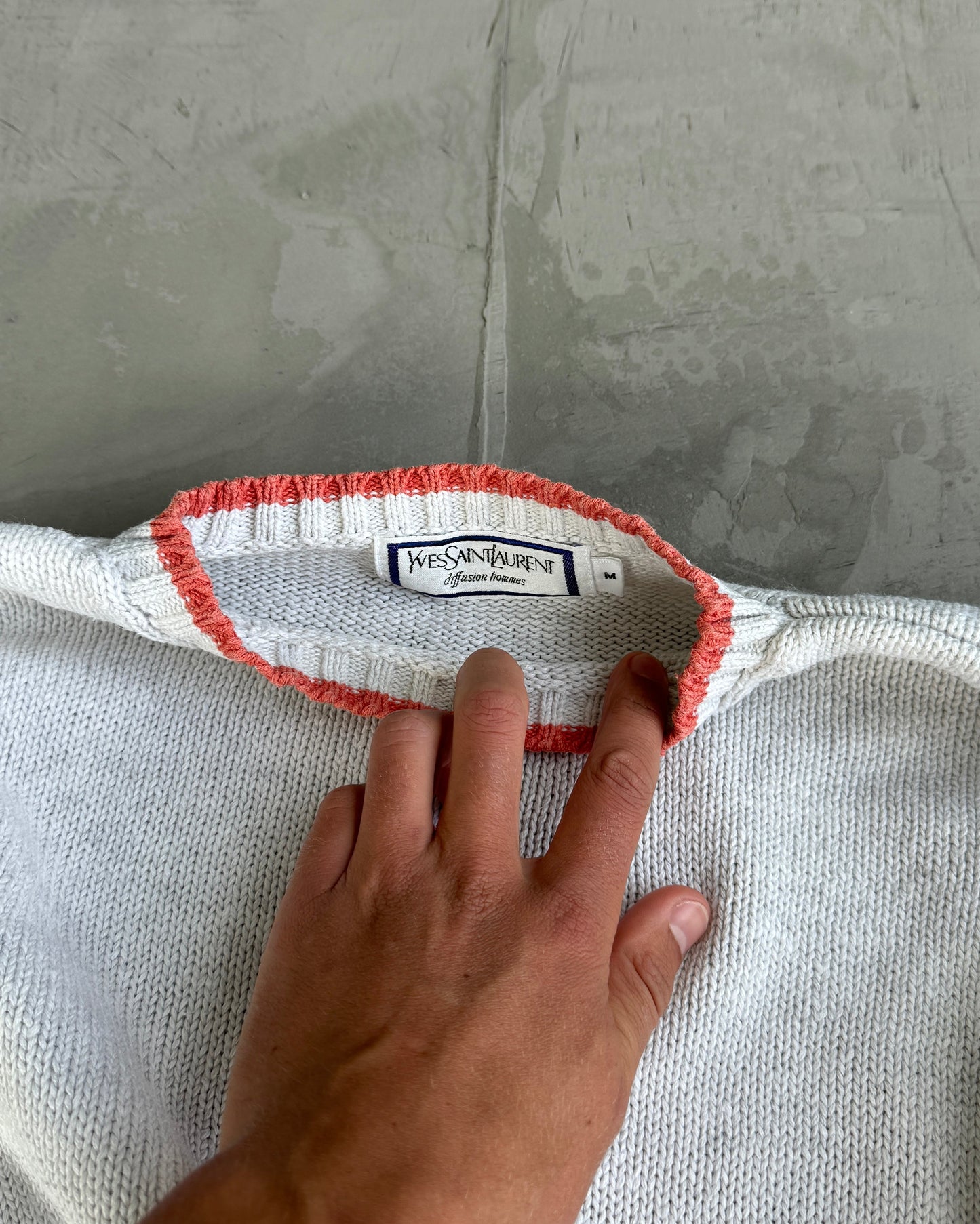 YVES SAINT LAURENT DIFFUSION HOMMES WHITE KNIT SWEATSHIRT - M | Medium, Multicoloured