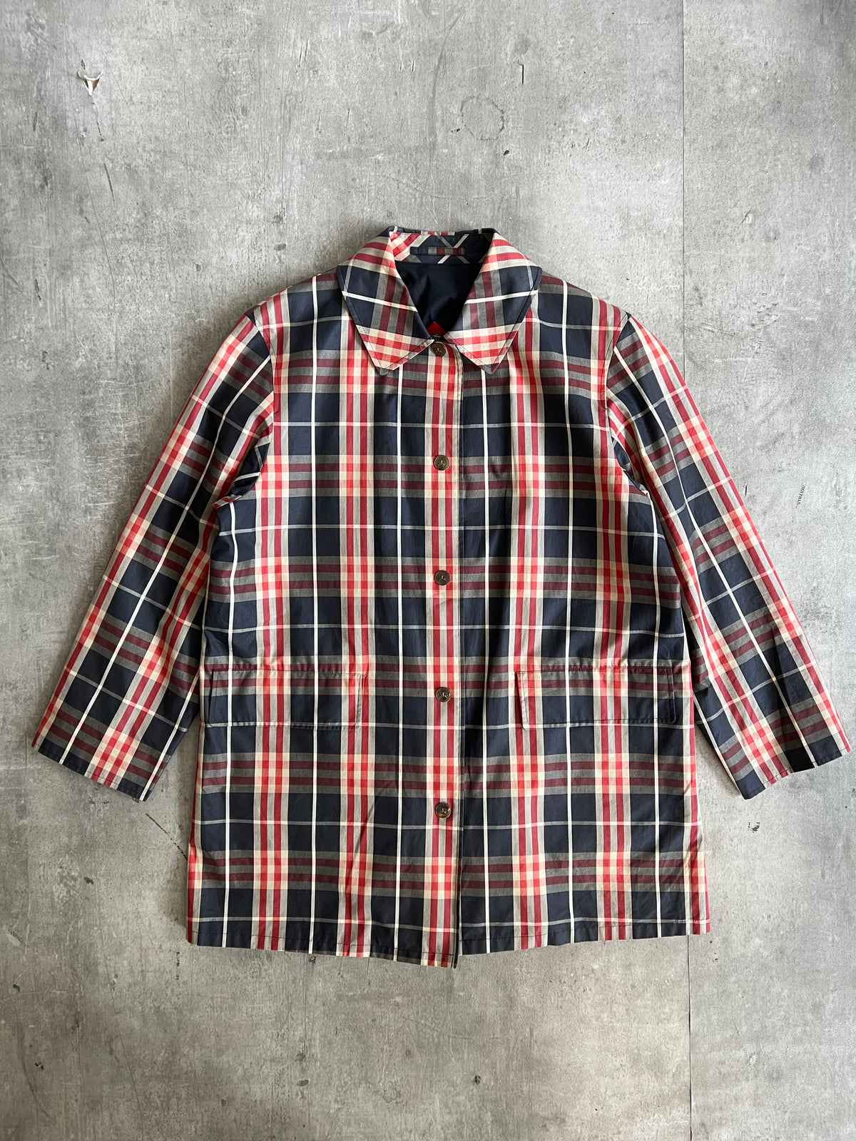Burberry Red/Navy Nova Check Trenchcoat | LARGE, Multicoloured