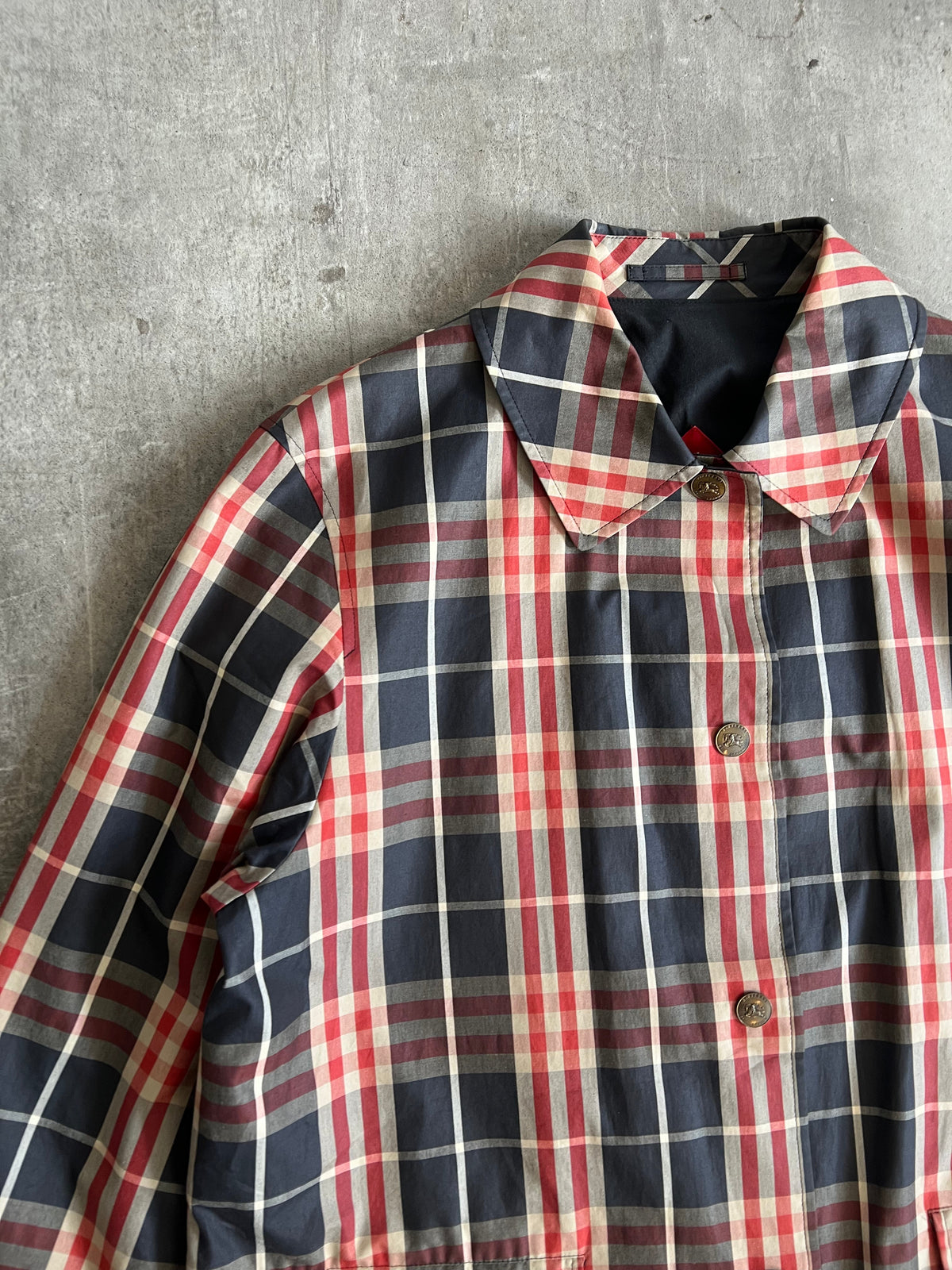 Burberry Red/Navy Nova Check Trenchcoat | LARGE, Multicoloured
