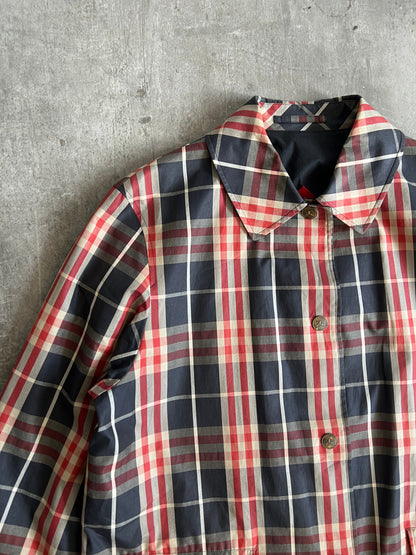 Burberry Red/Navy Nova Check Trenchcoat | LARGE, Multicoloured