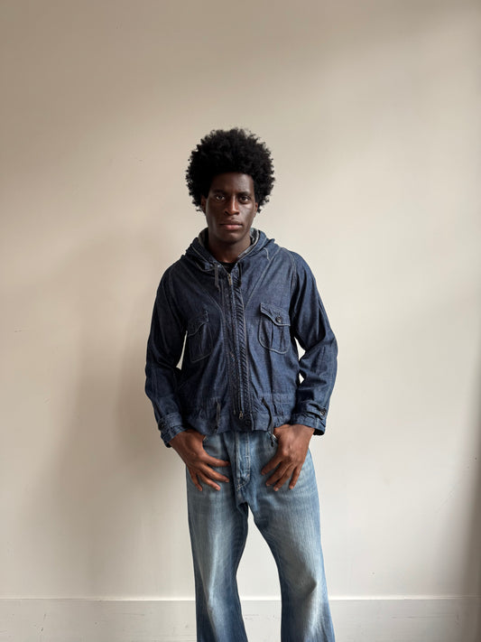 VT Rework: Kapital Hooded Lightweight Denim Jacket | Small, Navy