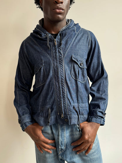 VT Rework: Kapital Hooded Lightweight Denim Jacket | Small, Navy