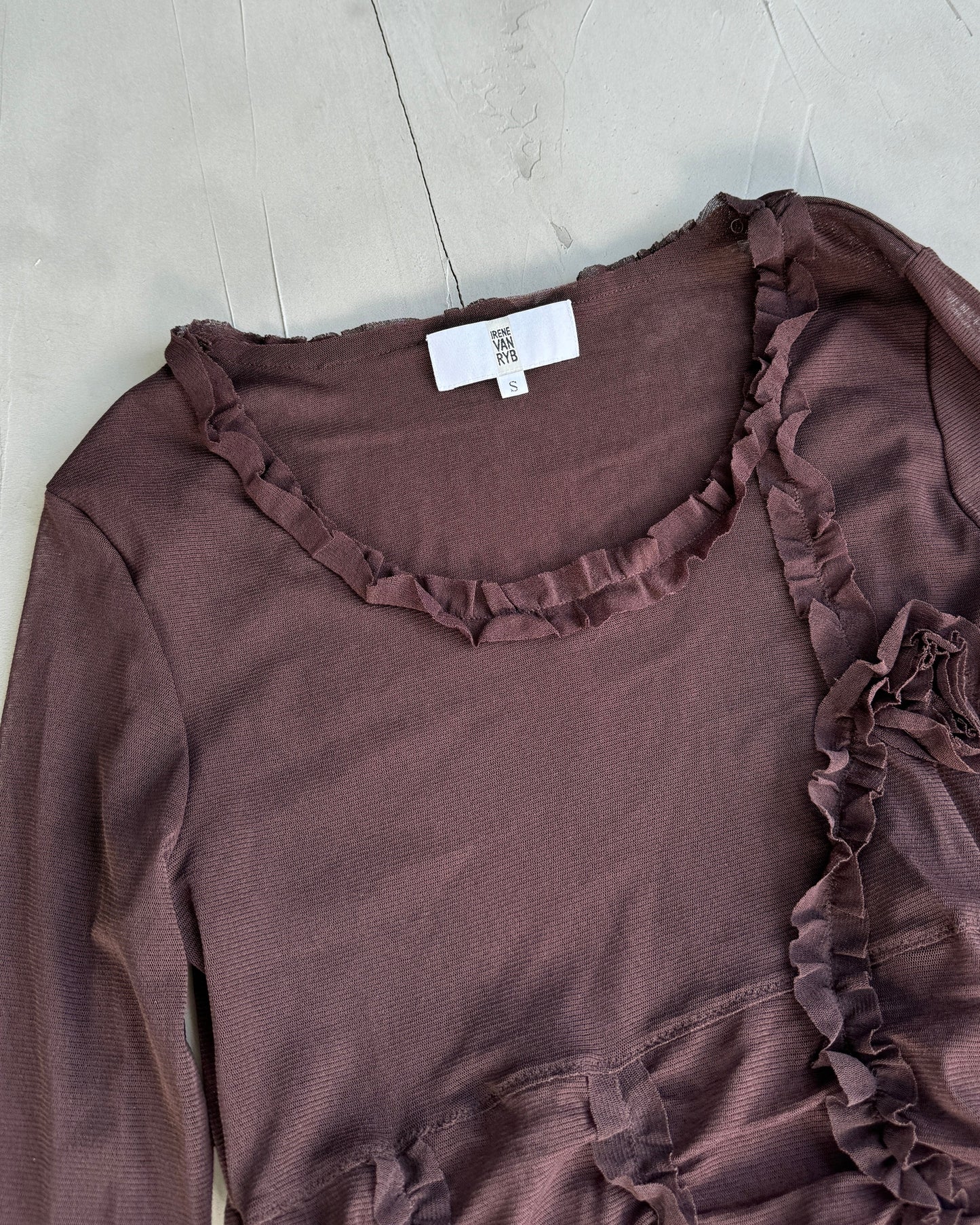 IRENE VAN RYB BROWN MESH TOP - S | Small, Brown