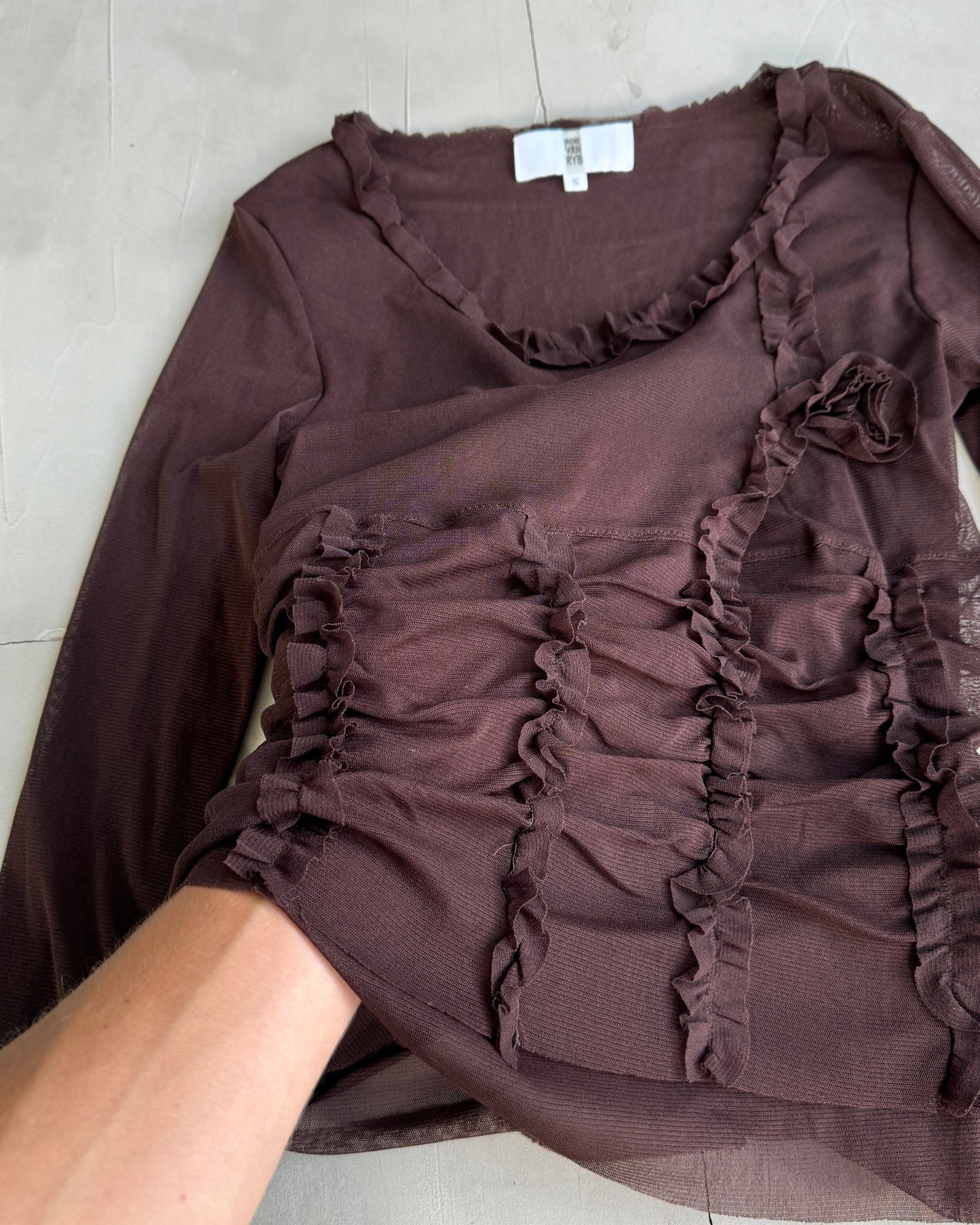 IRENE VAN RYB BROWN MESH TOP - S | Small, Brown