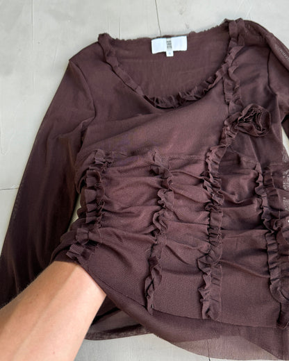 IRENE VAN RYB BROWN MESH TOP - S | Small, Brown