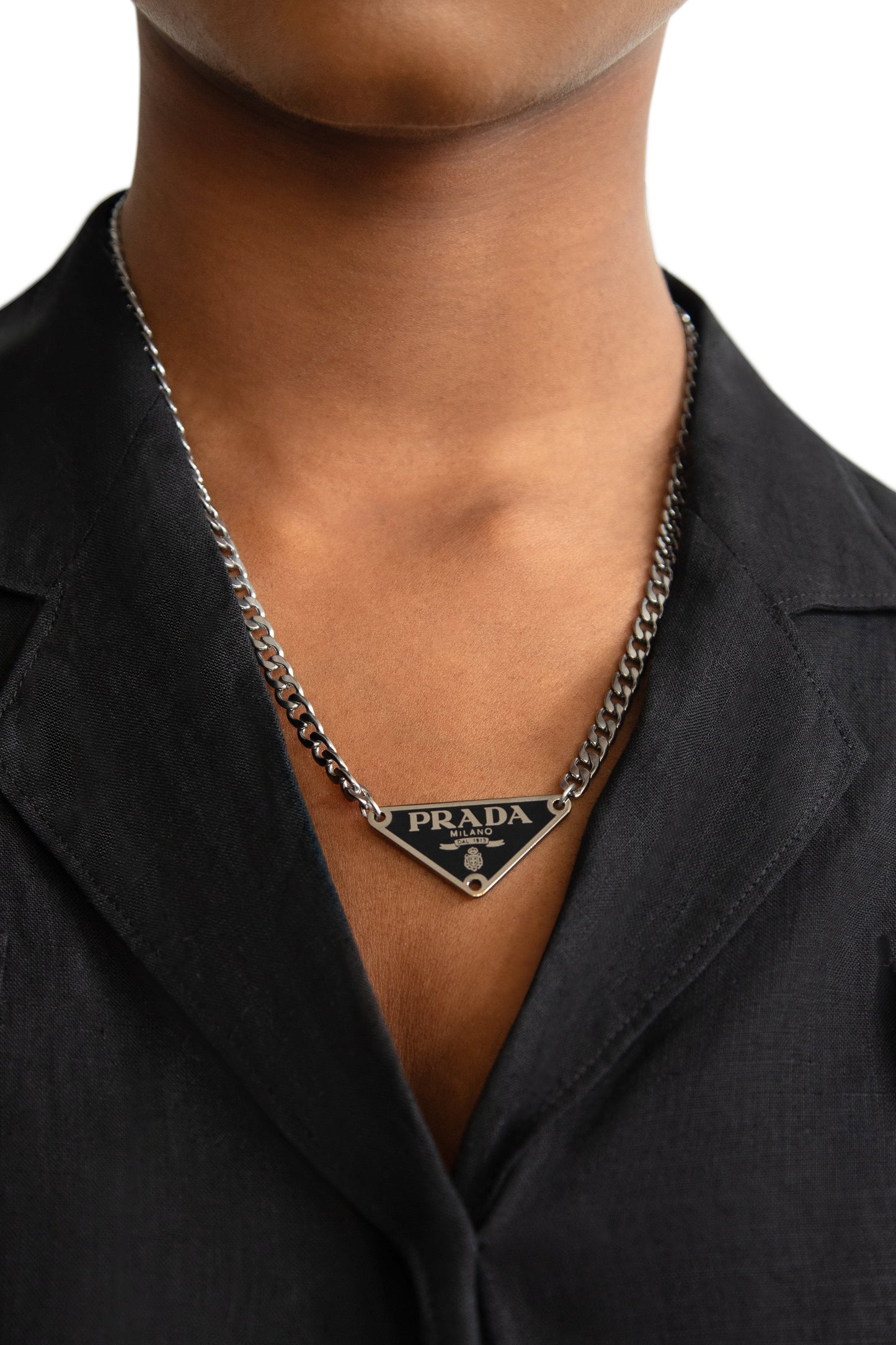 VT Rework : Prada Curb Chain Plaque Necklace x"