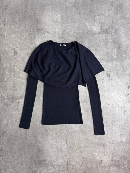 Prada 100% Cashmere Black Frill Neck Sweater