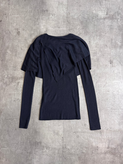 Prada 100% Cashmere Black Frill Neck Sweater