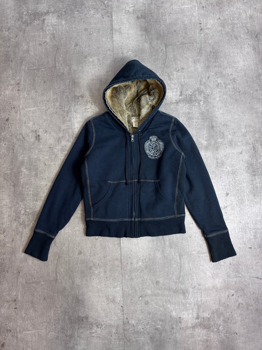 Ralph Lauren Polo Jeans Navy Blue Zip Up Fur Lined Hoodie