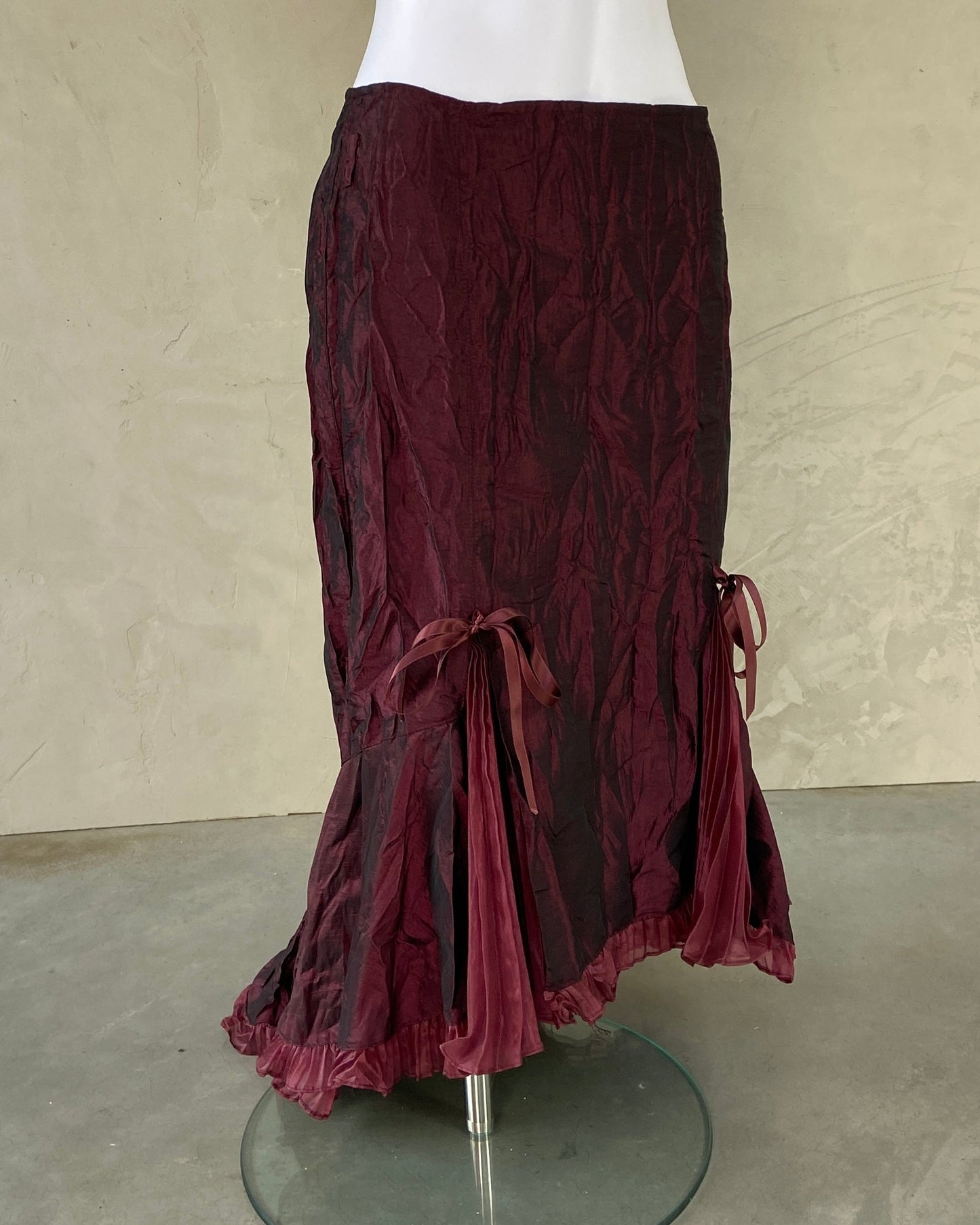 BAI AMOUR WRINKLED NYLON BOW MAXI SKIRT - S