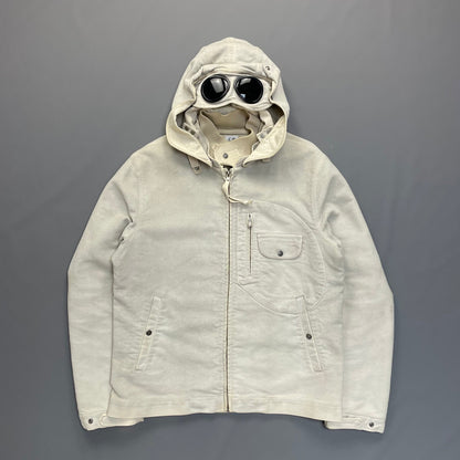 C.P. Company Hand Painted Vintage White Moleskin Archive Goggle Jacket AW04 | X-Large, White
