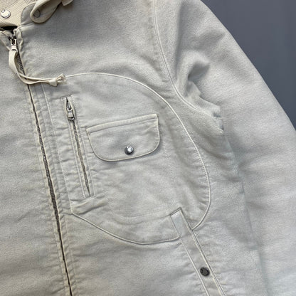 C.P. Company Hand Painted Vintage White Moleskin Archive Goggle Jacket AW04 | X-Large, White