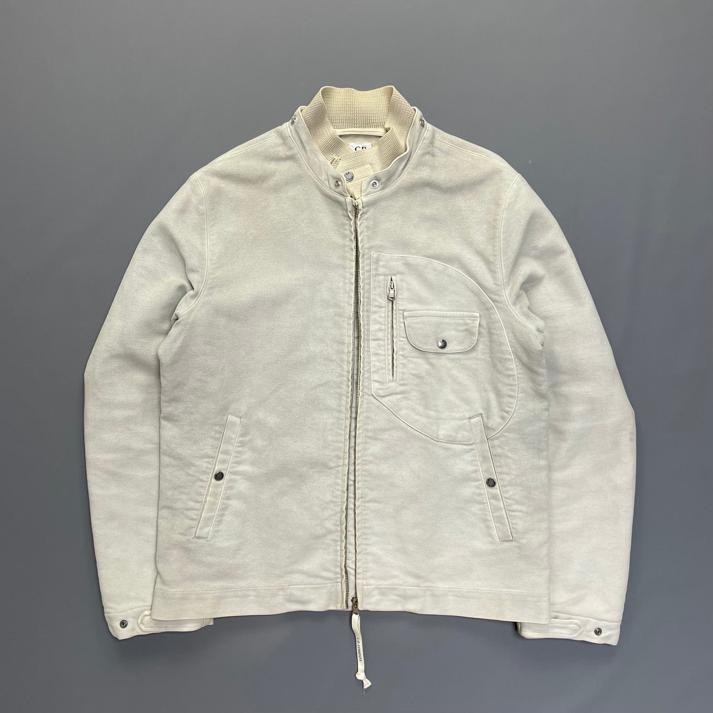 C.P. Company Hand Painted Vintage White Moleskin Archive Goggle Jacket AW04 | X-Large, White