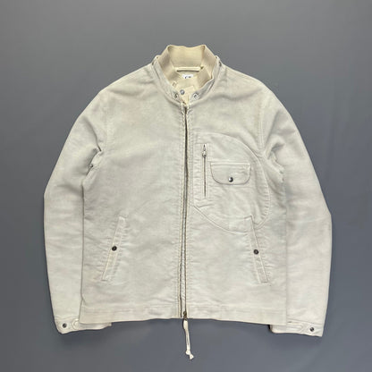 C.P. Company Hand Painted Vintage White Moleskin Archive Goggle Jacket AW04 | X-Large, White