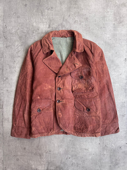 Kapital Asymmetrical Distressed Brown Wax Coated Hunting Jacket