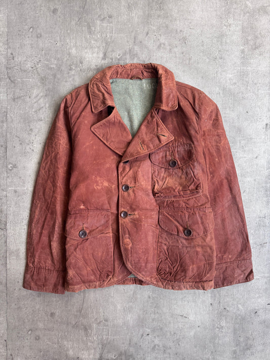 Kapital Asymmetrical Distressed Brown Wax Coated Hunting Jacket