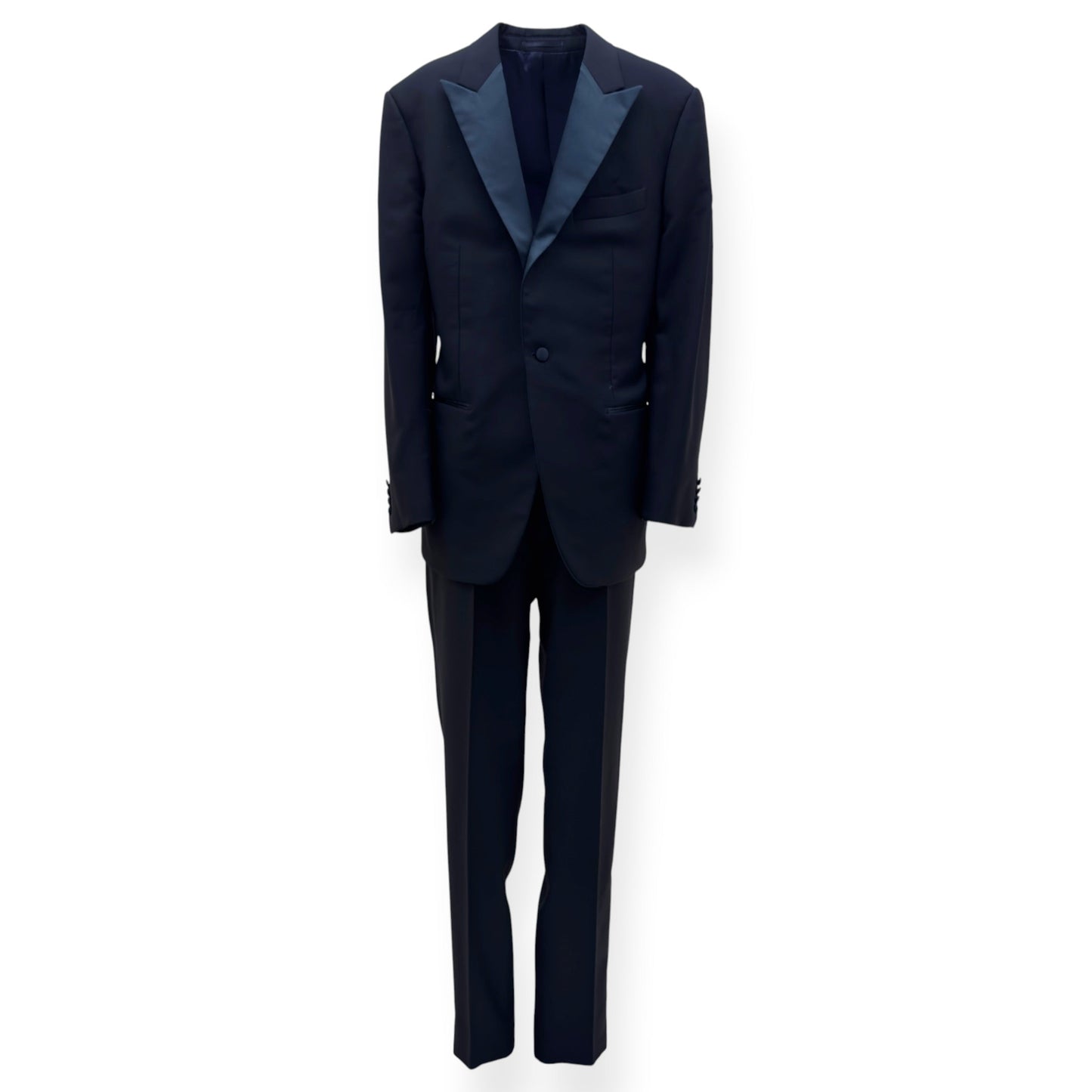 THOM SWEENEY BESPOKE WOOL / SATIN LAPEL DINNER SUIT BLACK XL | XL, Black