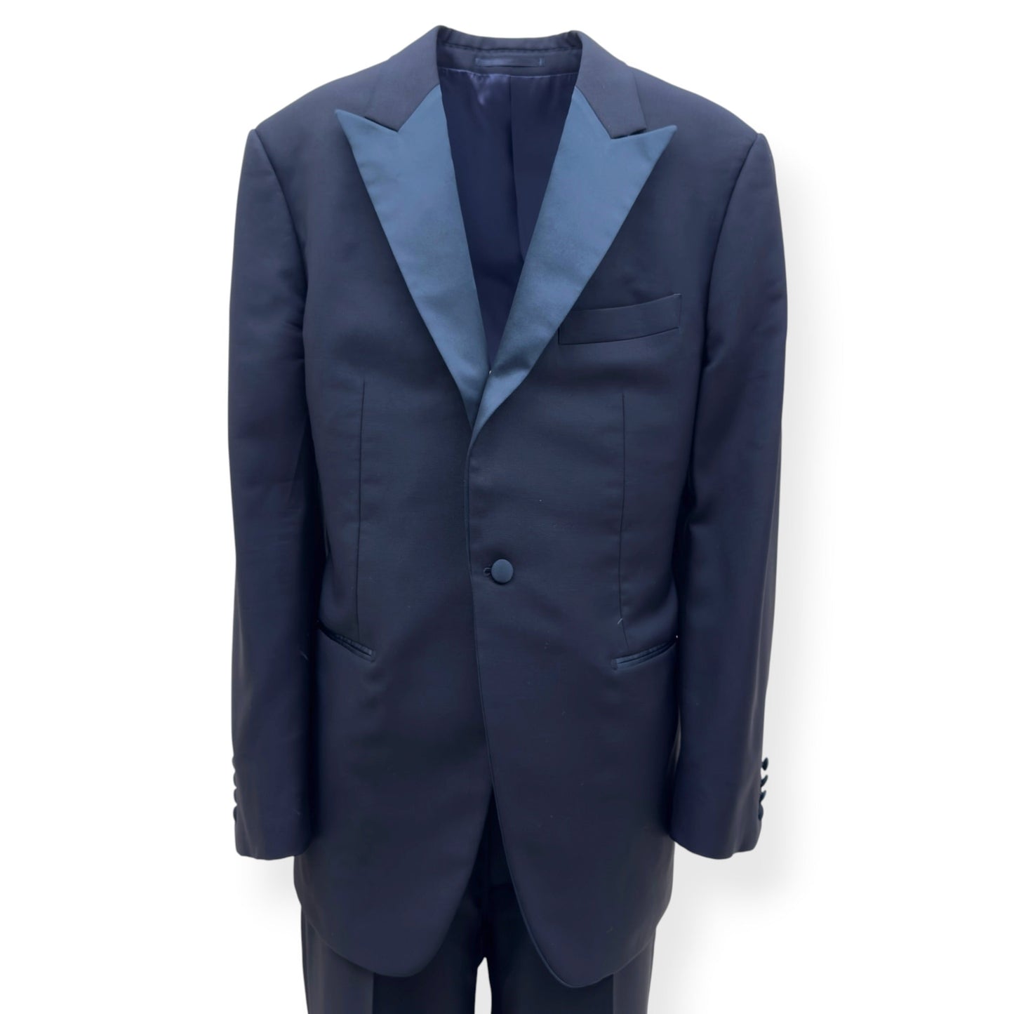THOM SWEENEY BESPOKE WOOL / SATIN LAPEL DINNER SUIT BLACK XL | XL, Black