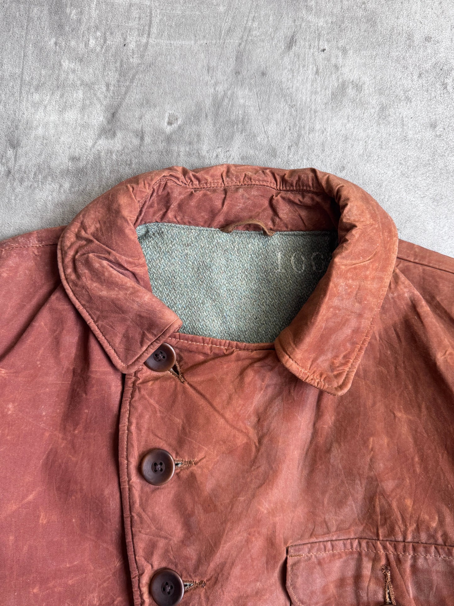 Kapital Asymmetrical Distressed Brown Wax Coated Hunting Jacket