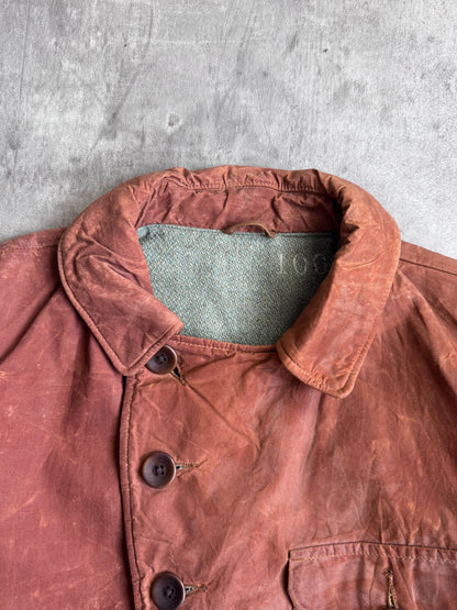 Kapital Asymmetrical Distressed Brown Wax Coated Hunting Jacket