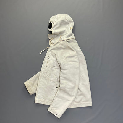 C.P. Company Hand Painted Vintage White Moleskin Archive Goggle Jacket AW04 | X-Large, White