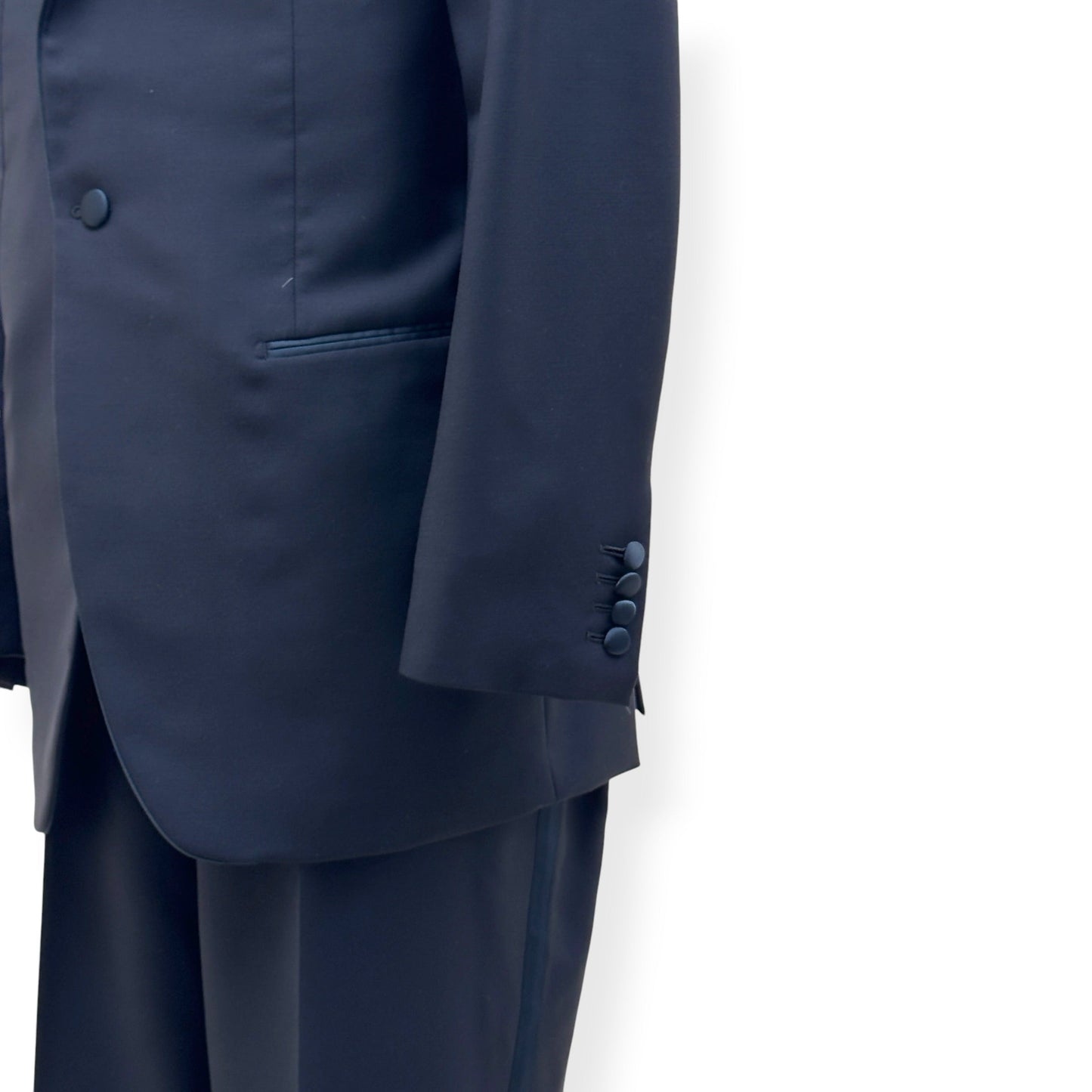 THOM SWEENEY BESPOKE WOOL / SATIN LAPEL DINNER SUIT BLACK XL | XL, Black