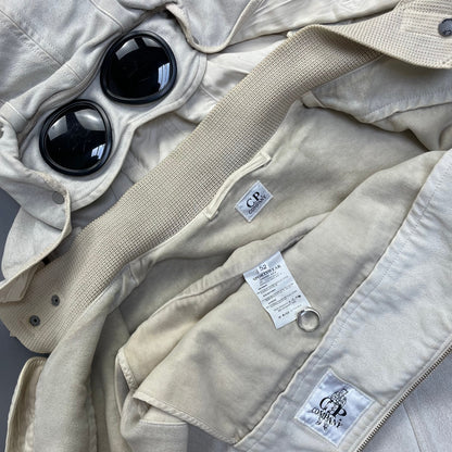 C.P. Company Hand Painted Vintage White Moleskin Archive Goggle Jacket AW04 | X-Large, White
