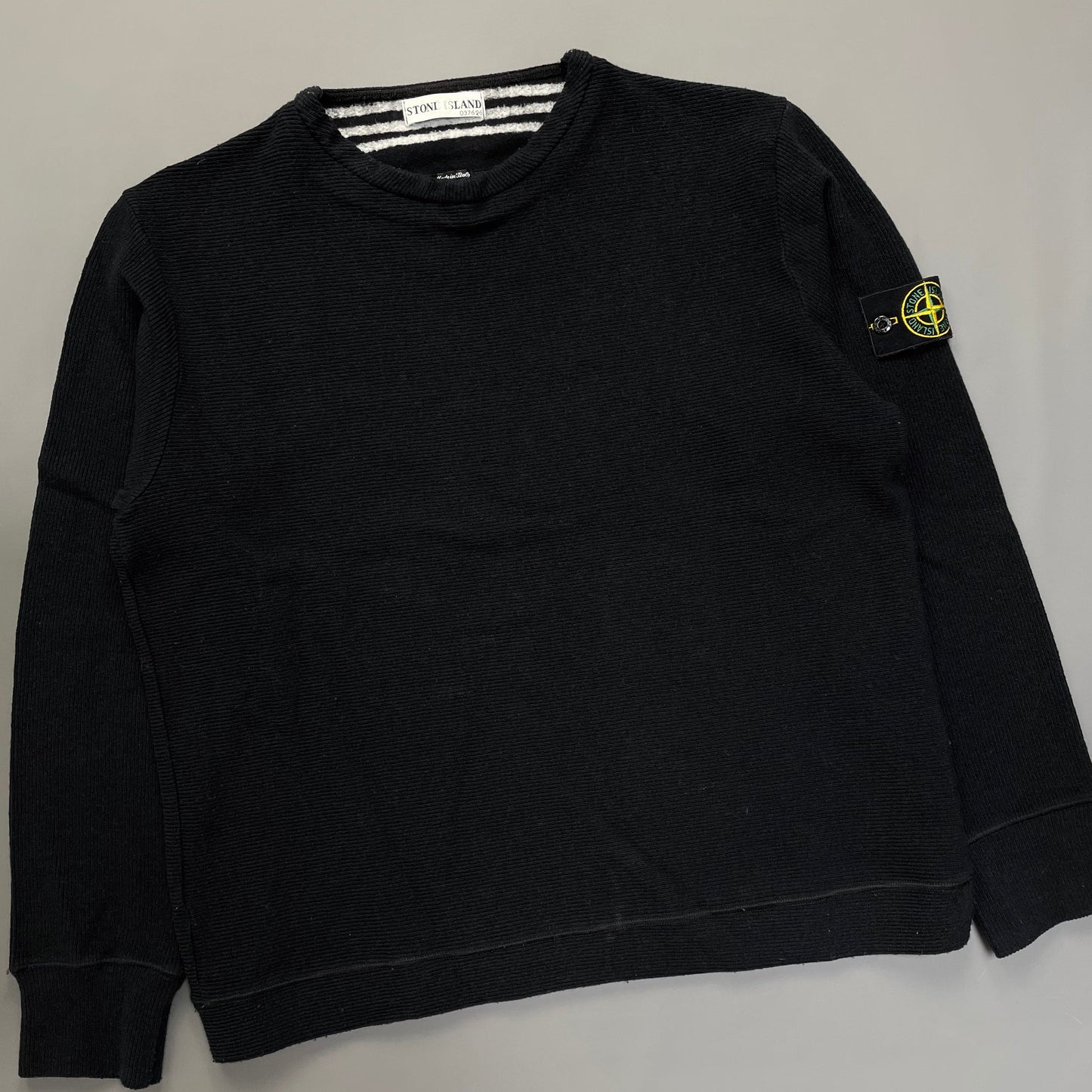 Stone Island Ribbed Knit Black Jumper AW00 | Large, Black