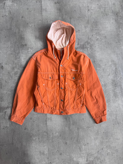 1980s Diesel Washed Orange Hooded Trucker Jacket