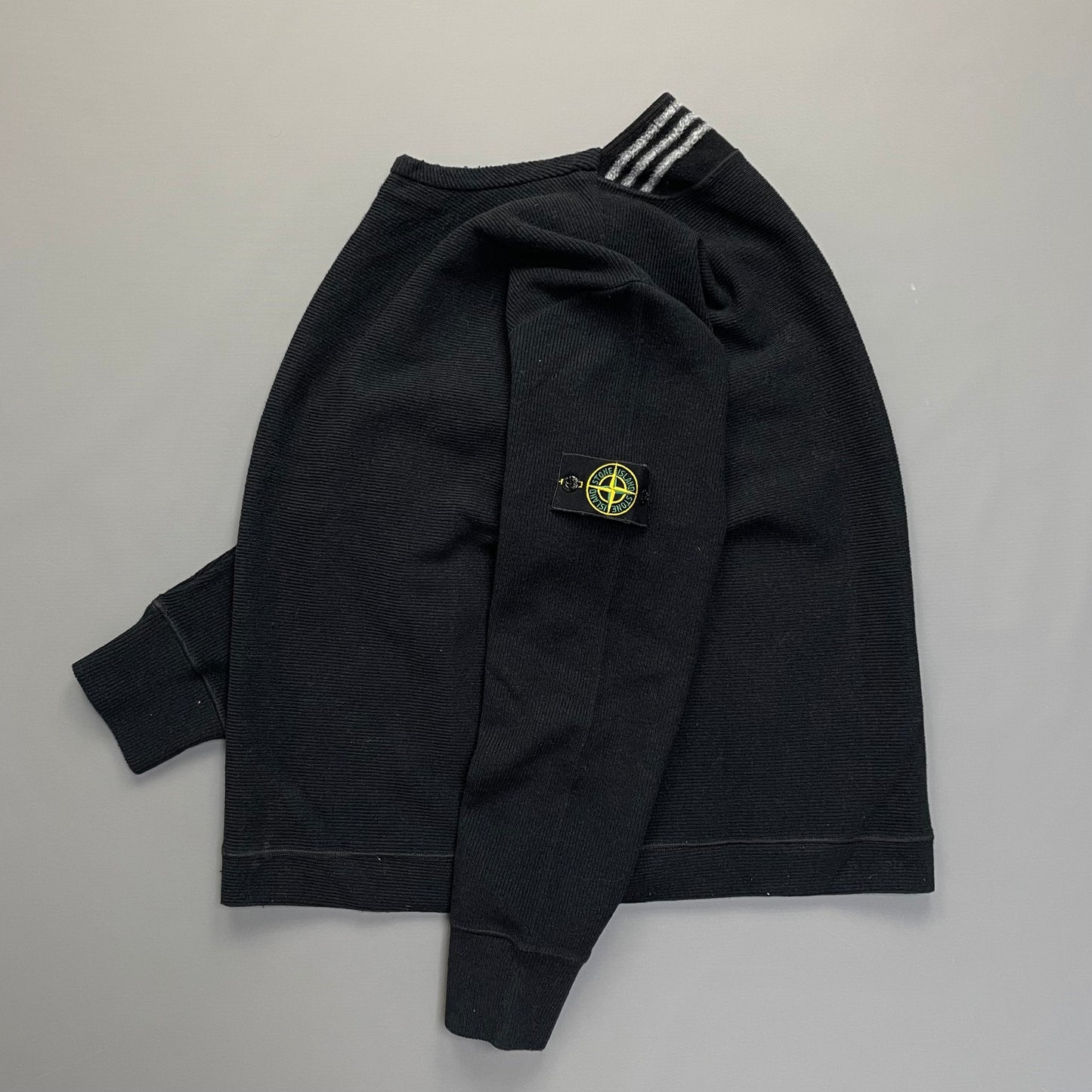 Stone Island Ribbed Knit Black Jumper AW00 | Large, Black
